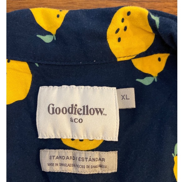 Old Navy Lemon Print Navy Blue Rayon Short Sleeve Button Down Shirt Women XL - Picture 4 of 5
